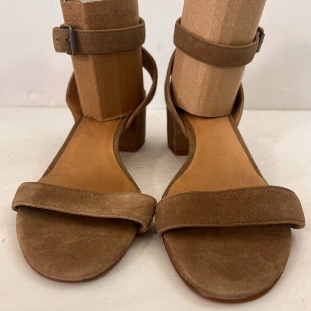 Madewell Sandals Womens 9.5 The Alice Suede Leather Tan Block Heel Ankle Strap - Picture 2 of 14